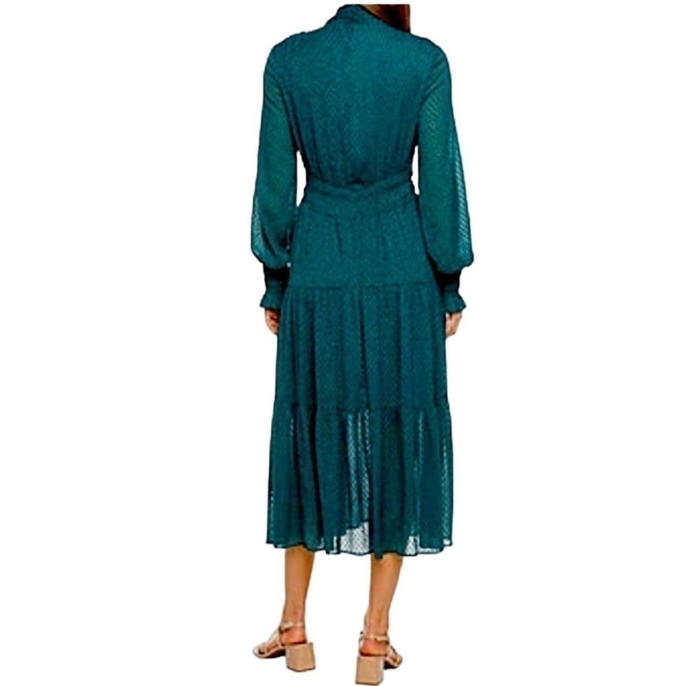 Ryegrass Deep V - Neck Ruffle Midi Dress Emerald Green. Size S - Picture 2 of 5